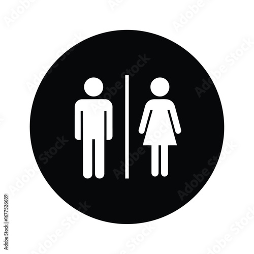 Black and white restroom sign with male and female symbols, indicating separate facilities.