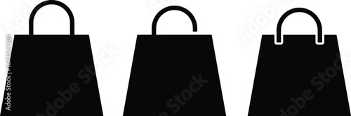 Three black shopping bags of different sizes and handle styles