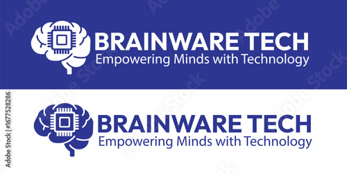 A modern logo for technology and brain-related companies, showing a microchip inside a brain.
