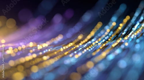 Illuminated Fiber Optic Trails: A vibrant display of light streaks through the darkness, suggesting data flow and digital communication in an aesthetic presentation. 