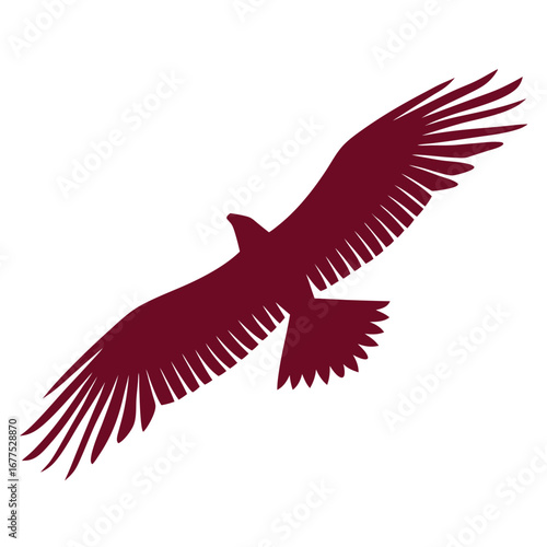 Flying Bird Silhouette Vector with Extended Wings and Dynamic Motion in Bold Maroon Style for Wildlife or Emblem Design Use