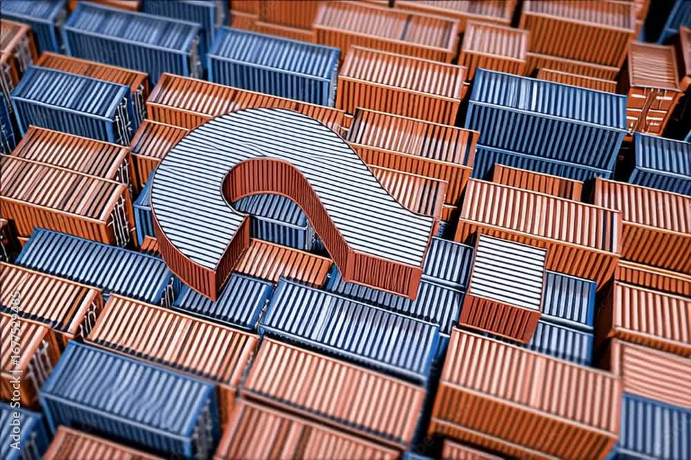 A question mark in front of shipping container stack-3d tariff concept ...