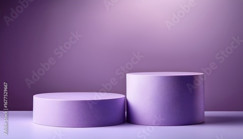 two merchandise display platforms on a soft purple background