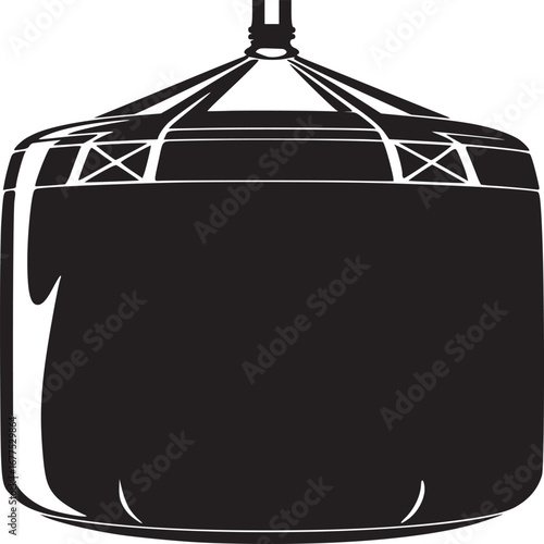 Isolated black and white vector illustration of a hanging punching bag for boxing and fitness training