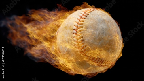 Inferno Baseball: A baseball ablaze with vibrant flames streaks across a darkened backdrop, showcasing the sport's dynamic energy.