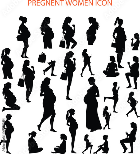 Pregnant Women Silhouettes Icons Set