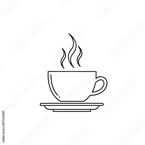 A simple line drawing of a hot cup of tea on a saucer.