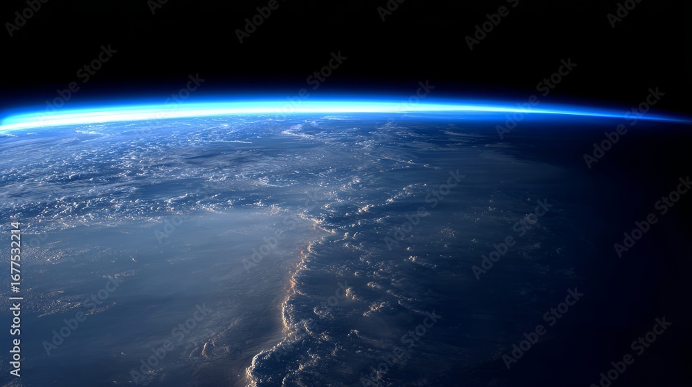 Fototapeta premium Stunning highaltitude photograph captures Earths curvature and ozone layer