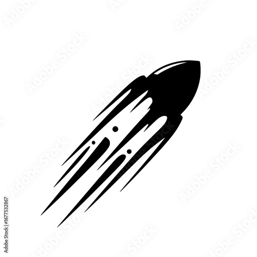 Rocket silhouette design representing motion and exploration in a minimalist style