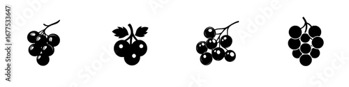 Minimalist black-and-white vector illustration of various grape silhouettes representing freshness and nature