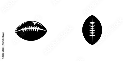 Minimalist black-and-white vector illustration of two football silhouettes on a plain background
