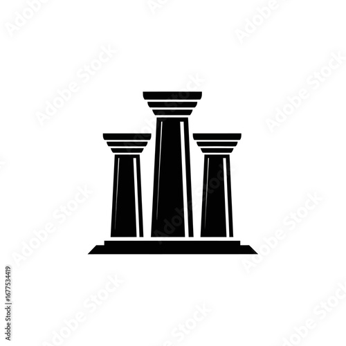 Three black columns of varying heights standing on a single base in a minimalist design style