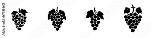 Black and white vector illustration of minimalist grape silhouettes on a clean background for design or decorative purposes