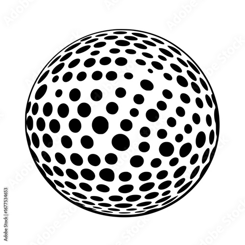 Black-and-white vector illustration of a minimalist globe design featuring dotted patterns in a simple silhouette style