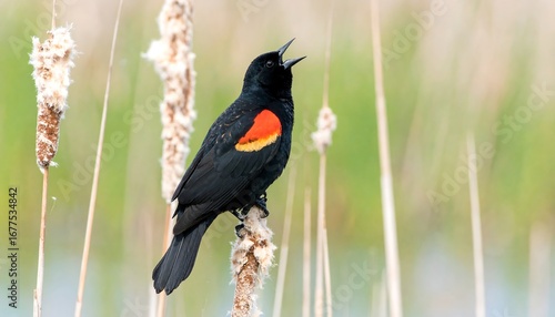Red-winged blackbird perched in reeds (1)