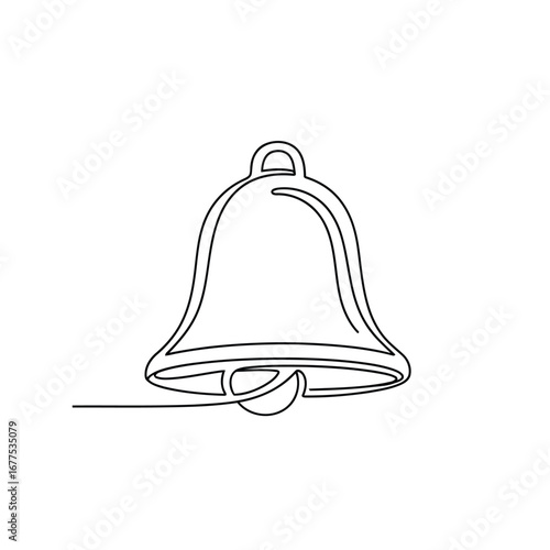 Single line drawing of a bell, showing a simple bell shape with a clapper.