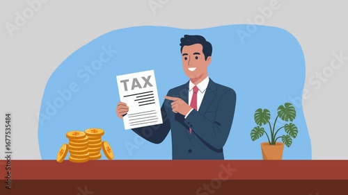 Wallpaper Mural Showing tax paper form and financial management concept. Income tax, tax tax documents. Golden coin and plant pot animation. 4K 3D animation  Torontodigital.ca