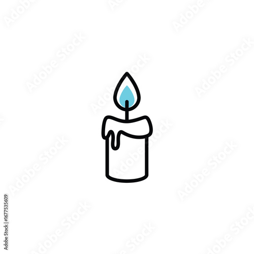 Simple Candle Icon with Blue Flame and Black Outline.