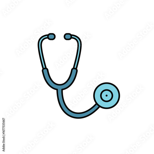 Simple Blue Stethoscope Medical Instrument Icon Illustration.