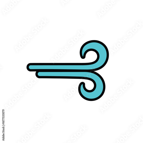 Light blue cartoon wind gust icon with a thick black outline and swirling lines.