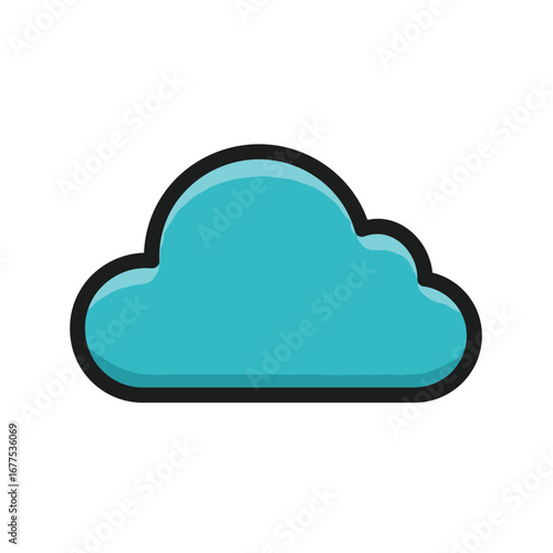 Cartoon Cloud Icon with Teal Color and Black Outline.