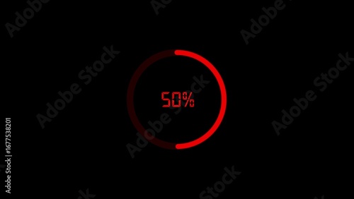 Photos Futuristic glowing red circular progress bar with 50 percent displayed on a dark