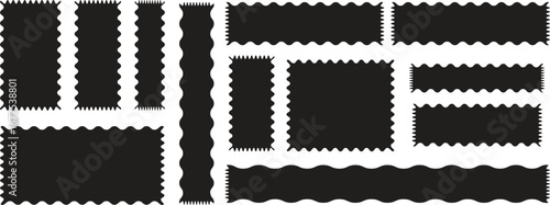 Wavy jagged edge frames. Wiggly photo frame borders. Set of vertical curvy serrated rectangles. boxes. Wiggly photo frame borders. Set of vertical curvy serrated rectangles. 