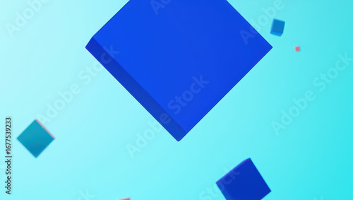 Dynamic abstract composition with vibrant blue geometric shapes floating against a bright, modern background, perfect for digital design concepts