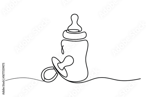 Continuous Line Drawing of a Baby Bottle | Vector Illustration for a Newborn and a Child.