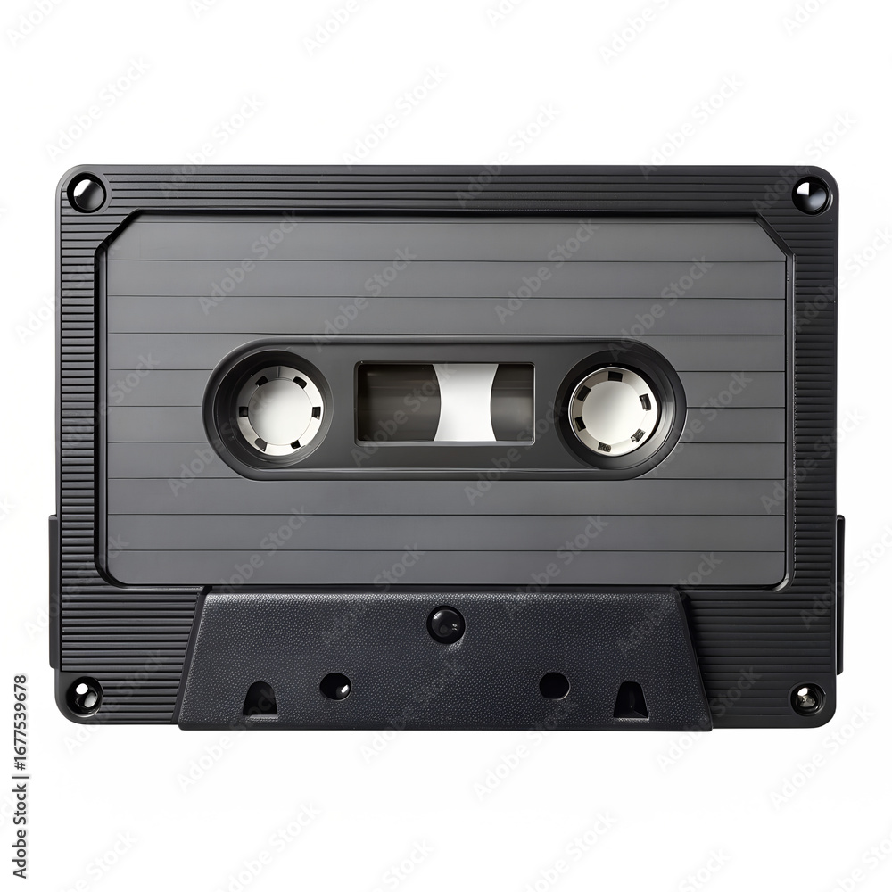 Fototapeta premium Vintage Black Cassette Tape Isolated on Transparent Background PNG