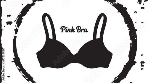 Black Silhouette of a Pink Bra with Text Inside a Grunge Circle lingerie underwear