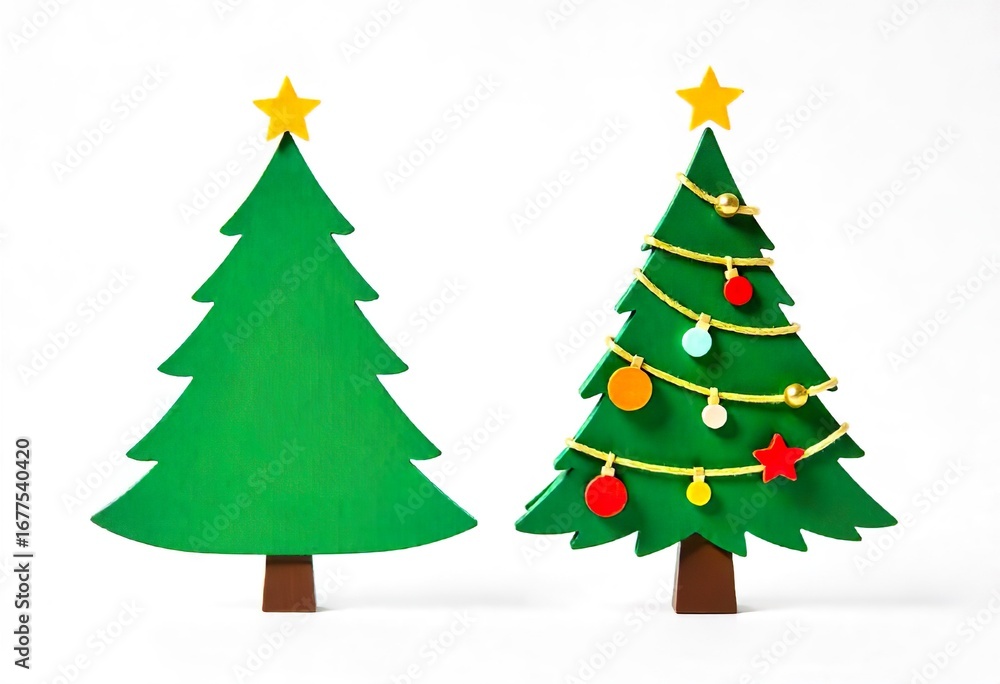 Fototapeta premium illustration Two stylized Christmas trees, white background.