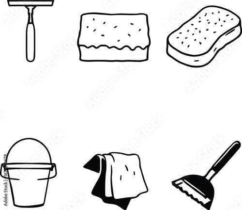 Cleaning supplies vector set illustration for home cleaning tools and equipment isolated on white 100