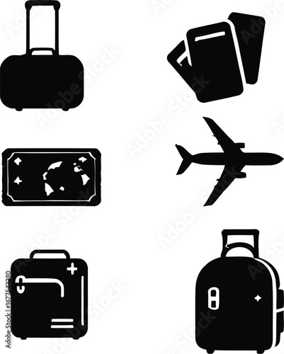 Travel planning essentials vector illustration with luggage airplane tickets and map for vacation 100