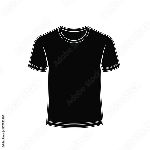 Simple black short-sleeved t-shirt with a round neck, isolated on a white background, ready for custom design.