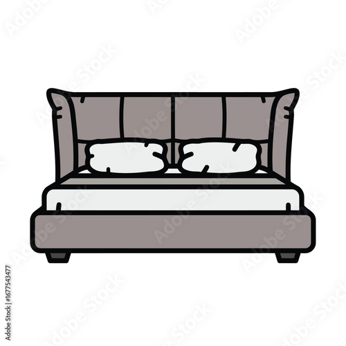Illustration of a modern double bed with pillows.