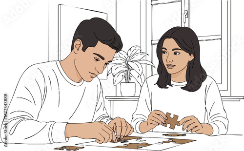 Young couple counting coins together at home saving money budget planning financial concept vector illustration