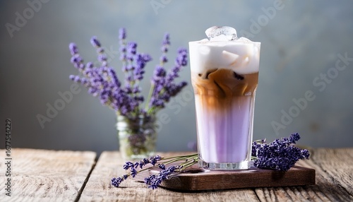 iced lavender latte in a glass