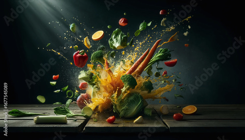 Explosion of Fresh Vegetables and Fruits – Dynamic Food Splash