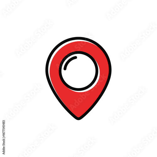 Red Location Pin Icon with Black Outline and White Circle. Free Download Red Location Pin Icon with Black Outline and White Circle. - GFXLoad