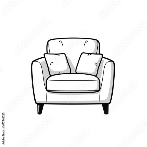 A simple, white armchair with two pillows, perfect for relaxation and comfort.