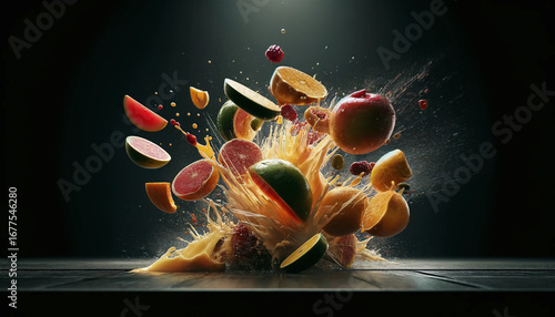 Colorful Explosion of Fresh Fruits – Dynamic Splash Art