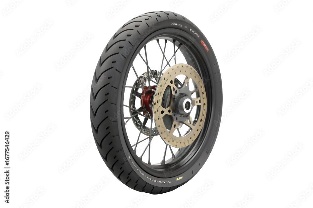 Obraz premium Motorcycle tire with brake disc isolated on transparent background