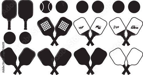Collection of Pickleball Paddles and Balls in Silhouette and Outline Styles sport equipment