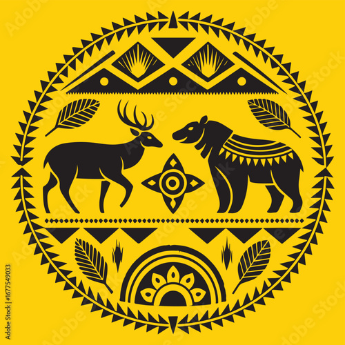 Animal pattern vector silhouette deer and bear 