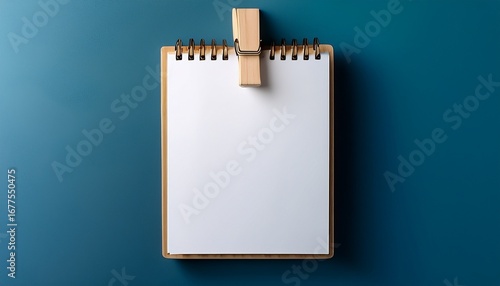 blank notepad with wooden clip on a minimalistic background perfect for notes sketches and creative ideas