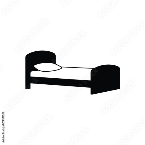 Minimalist silhouette of a bed with pillow and headboard on a white background. EPS 10.