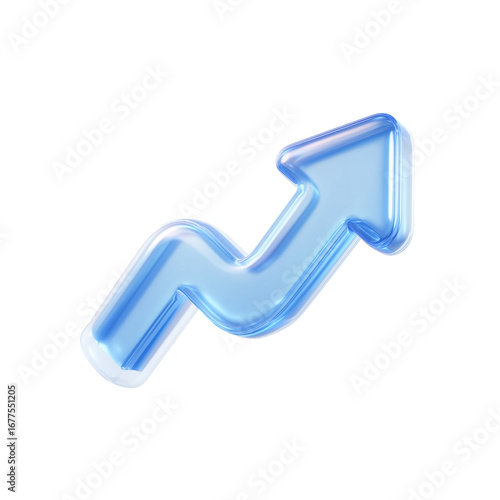 vibrant blue upward arrow with a transparent glass effect, conveying growth and progress.