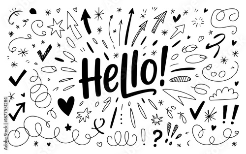 Hand-Drawn Doodle Art: Hello!  Greeting Card Design Elements