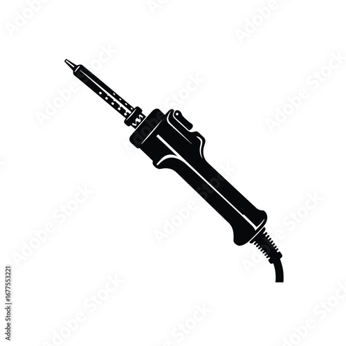 Silhouette of a soldering gun with pointed tip on a white background. EPS 10.